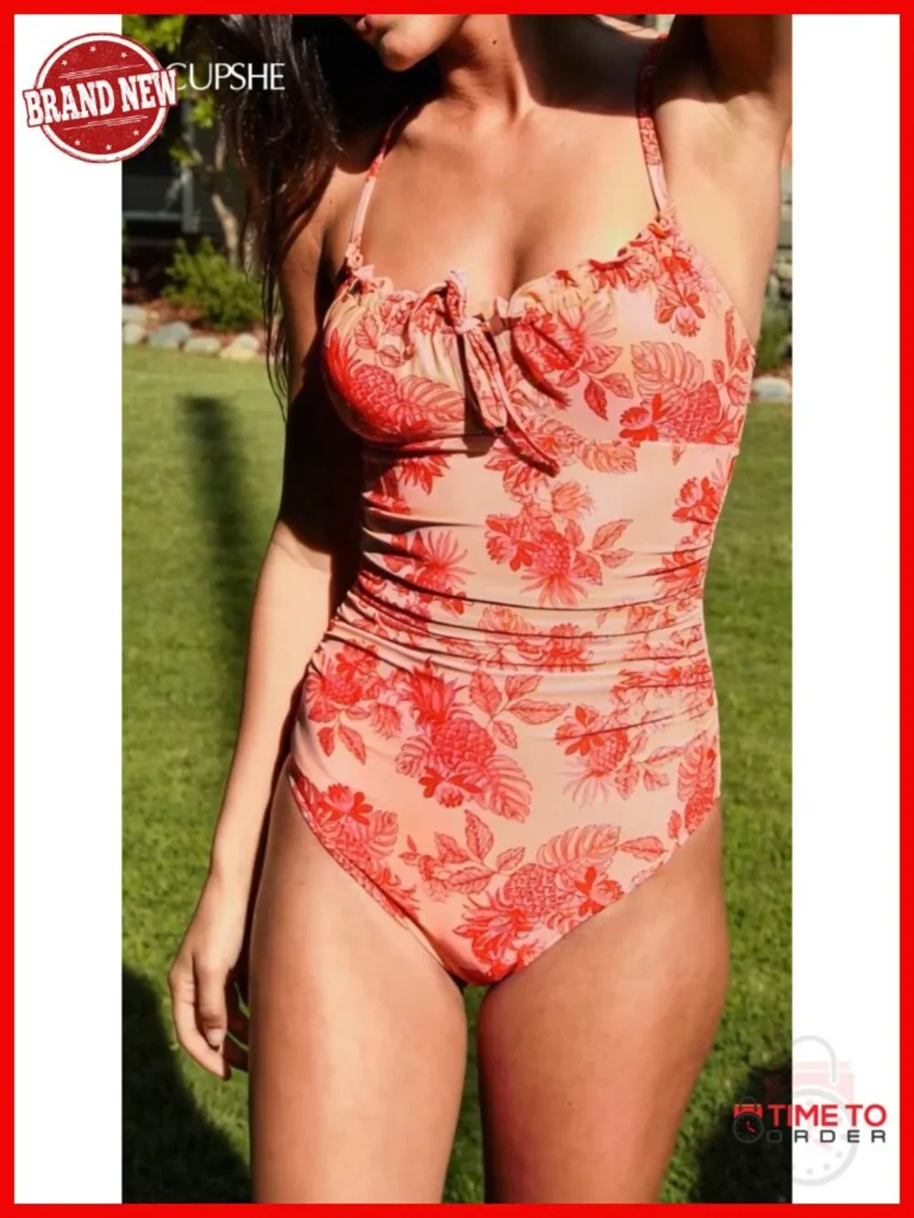 V Neck Cutout One Piece Swimsuit with Tummy Control & Removable Cups